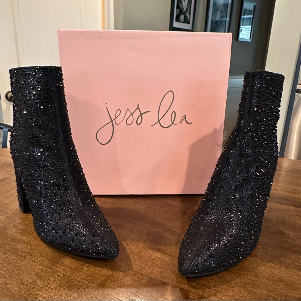 Jess Lea sparkly black boots - size 7. 3 ½ inch heel. Never worn!
